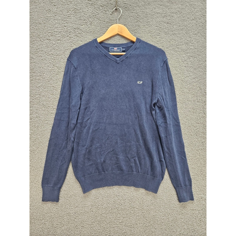 Vineyard Vines V-Neck Sweater Small Blue Cotton Cashmere Preppy Coastal Classic